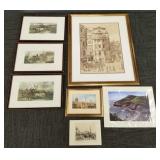 Group framed & unframed art incl 3 fox/ hound
