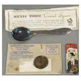 3 vintage premium items- Mickey Mouse cereal