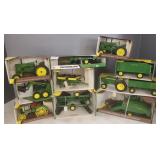 10 boxed John Deere, etc tractors & implements-