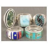 5 sterling silver Southwest, etc. ring s/w