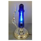 Deco figural lamp w/ cobalt light house shade-