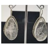 Large artisan silver & rock crystal earrings-