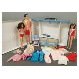 Vint Skipper Skooter & Ken dolls w/ case &