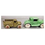 2 vintage cast iron trucks: Hubley Bell telephone