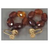 Pair vintage 14k gold & amber earrings- 5.3g total
