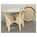 2 Ornate India brass trays w/ 1 ornate carved