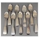 9 antique coin silver spoons marked Bascomb-