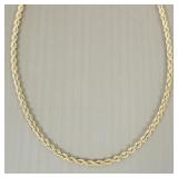 14K gold rope chain necklace;- 17.6g; 17 1/2'L