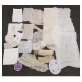 Group antique lace, embroidered, etc  linens
