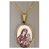 14k gold pendant necklace s/w porcelain religious