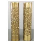 2 WWI French art brass mortar shells made into