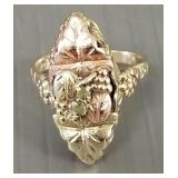 Fancy 10k Black Hills gold ring s/w green stones-