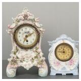 2 antique china case clocks w/ enamel dials, etc.