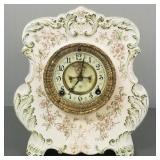 Ansonia china case clock w/ fancy dial- 11'H