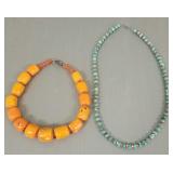 2 bead necklaces: 1 coral & 1 turquoise & spiny