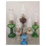 6 assorted oil lamps incl Victorian figural metal,