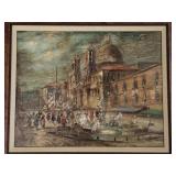 Signed oil painting on canvas- street scene-