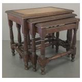 3 small carved walnut nesting tables- 12 1/2'H