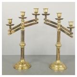 Pair antique brass adjustable altar candelabra-