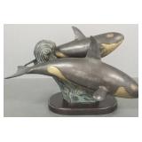 Bronze/ brass, Orca figural group- 10'H 14'W