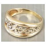 10k gold filigree ring- 3.1g, sz 7 3/4