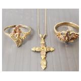 Three 10k Black Hills gold pcs: 2 rings &