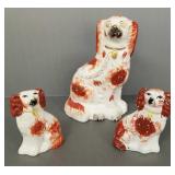 3 antique Staffordshire pottery dog figures-