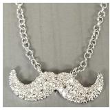 14k white gold & diamond mustache pendant on