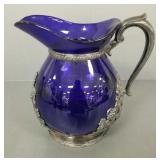 Vintage Cambridge cobalt glass pitcher in ornate