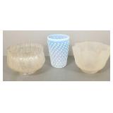 3 pcs Victorian, etc glass: 2 etched glass shades-