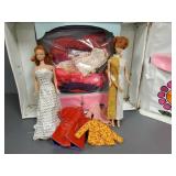 Vintage Barbie & Midge dolls in case w/ clothes &