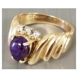 14k gold, sugilite? & diamond ring- 6g, sz 6 3/4