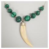 Sterling silver & malachite bead necklace w/