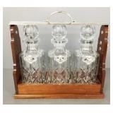 English tantalus set w/ 3 cut glass bottles 13'H-