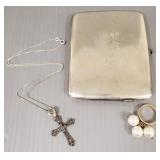 Group incl sterling silver cross pendant,