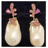 Pair of sterling Stauer earrings set with rubies &