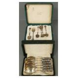 12 sterling silver spoons: 2 sets in fitted boxes-