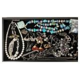 Group sterling, etc jewelry incl turquoise beads,