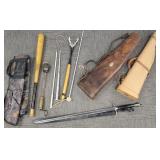 Gp incl antique leather gun cases, fishing items