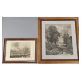 2 antique framed lithos- landscape & seascape-