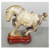 Chinese hardstone horse figure with wooden base-