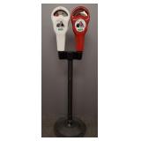 Vintage twin head parking meters on new stand-