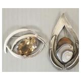 2 sterling silver s/w smoky quartz & agate-
