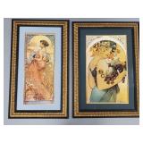 2 Mucha reprints in ornate frames- 30'H 22'W