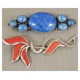 2 sterling silver & stone pins- 3'L
