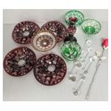 Gp cut colored cased glass, etc. incl knife rests,