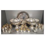 2 silverplate punch bowls with over 40 punch cups,