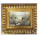 Signed oil painting on board in ornate frame-