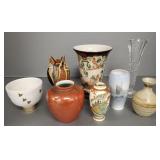 8 asst. pottery, etc. vases incl Satsuma, Royal