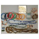 Group vintage jewelry incl jade beads, tigers eye,